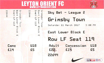 Leyton Orient v GTFC Ticket