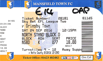 Mansfield Town v GTFC Ticket