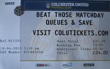Colchester Utd v GTFC Ticket