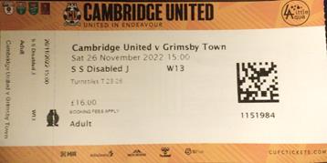 Cambridge United v GTFC Ticket